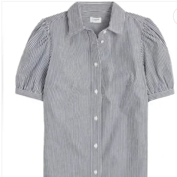 J Crew Factory Puff-Sleeve Striped Button Up Short Sleeve Shirt - Picture 2 of 2